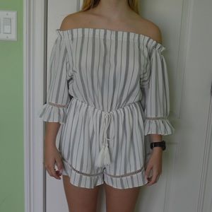 Off the Shoulder Striped Romper